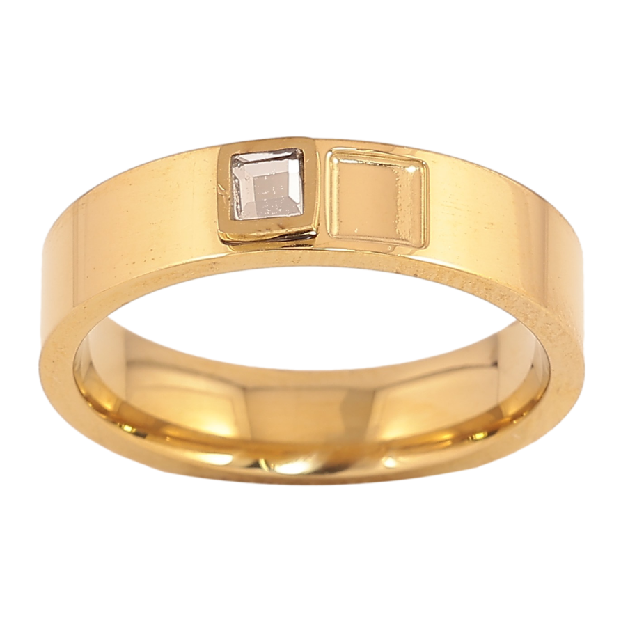 Кольцо Xuping TTM Stainless Steel цвет 14К "Узор с кристаллом" шир. 5мм фото №1