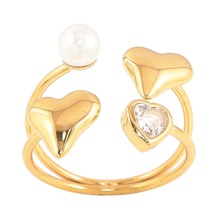 Кольцо Xuping TTM Stainless Steel цвет 14К "Сердечки с жемчужиной и кристаллом" фото №8