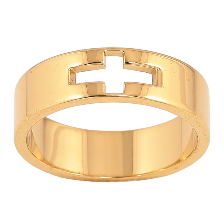 Кольцо Xuping TTM Stainless Steel цвет 14К "Узор крест" шир. 6мм фото №1 Кольцо Xuping TTM Stainless Steel цвет 14К "Узор крест" шир. 6мм фото №1