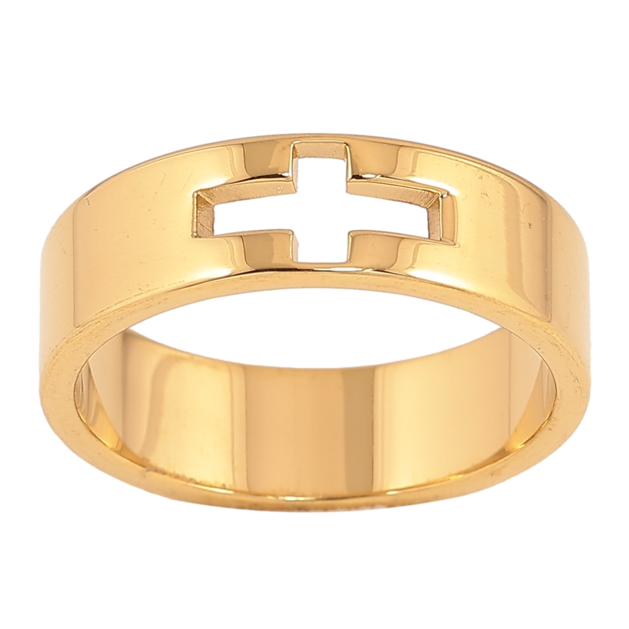 Кольцо Xuping TTM Stainless Steel цвет 14К "Узор крест" шир. 6мм фото №1 Кольцо Xuping TTM Stainless Steel цвет 14К "Узор крест" шир. 6мм фото №1