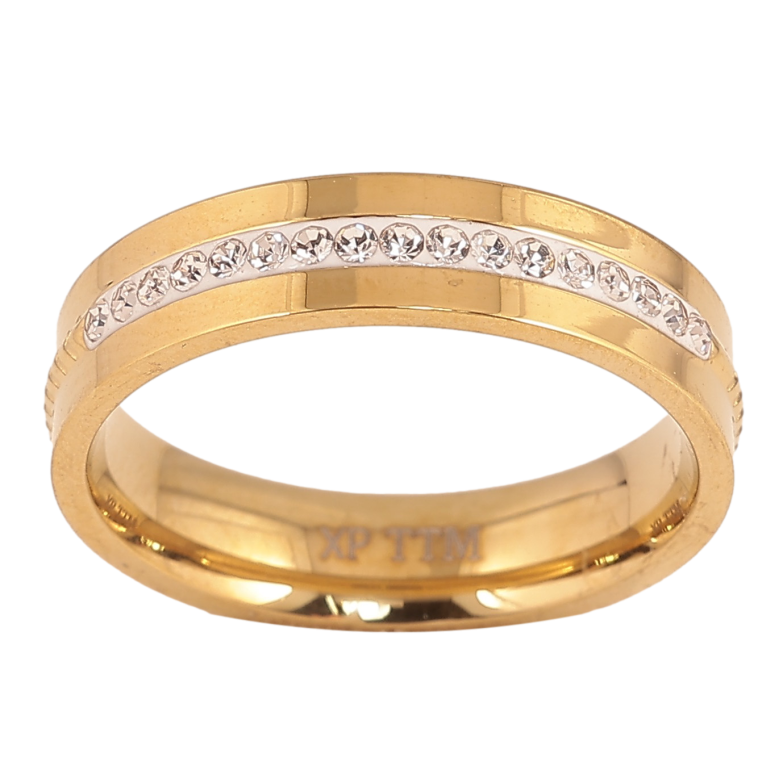 Каблучка Xuping TTM Stainless Steel колір 14К "Візерунок з кристалами", шир. 5мм фото №1 Каблучка Xuping TTM Stainless Steel колір 14К "Візерунок з кристалами", шир. 5мм фото №1