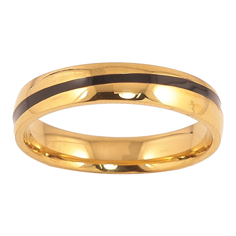 Кольцо Xuping TTM Stainless Steel цвет 14К "Узор полоса черной эмалью" шир. 4мм фото №1