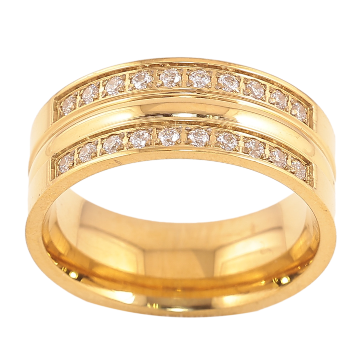 Кольцо Xuping TTM Stainless Steel цвет 14К "Узор с кристаллами" шир. 8мм фото №2 Кольцо Xuping TTM Stainless Steel цвет 14К "Узор с кристаллами" шир. 8мм фото №2