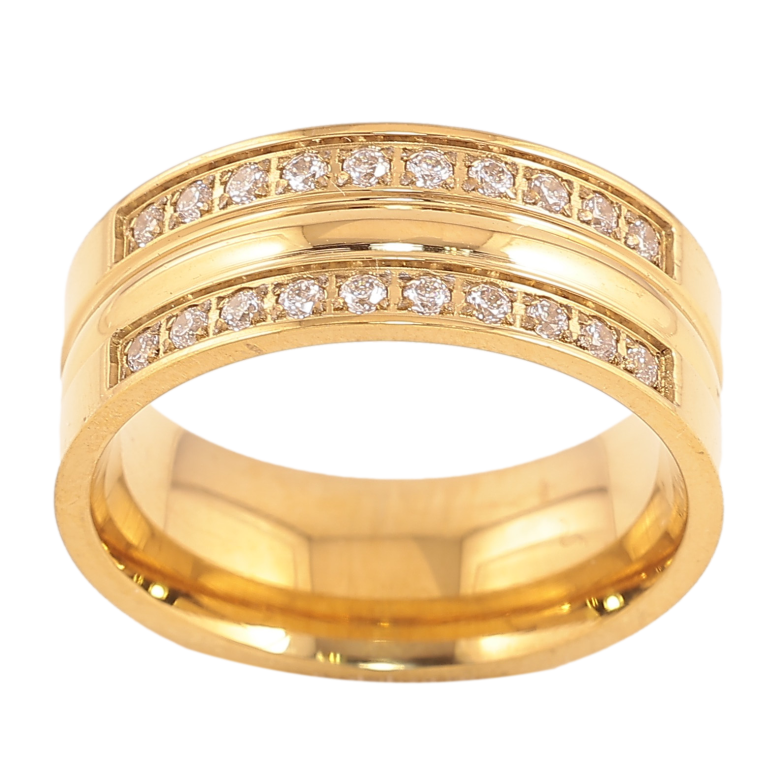 Кольцо Xuping TTM Stainless Steel цвет 14К "Узор с кристаллами" шир. 8мм фото №1