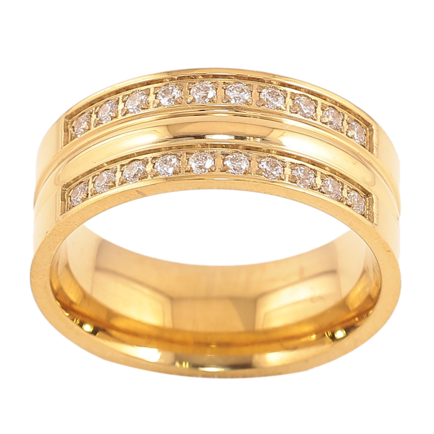 Кольцо Xuping TTM Stainless Steel цвет 14К "Узор с кристаллами" шир. 8мм фото №1