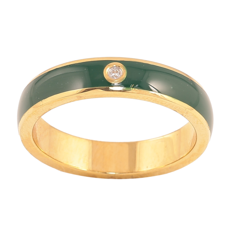 Кольцо Xuping TTM Stainless Steel цвет 14К "Узор с кристаллом и зеленой эмалью" шир. 4мм фото №18
