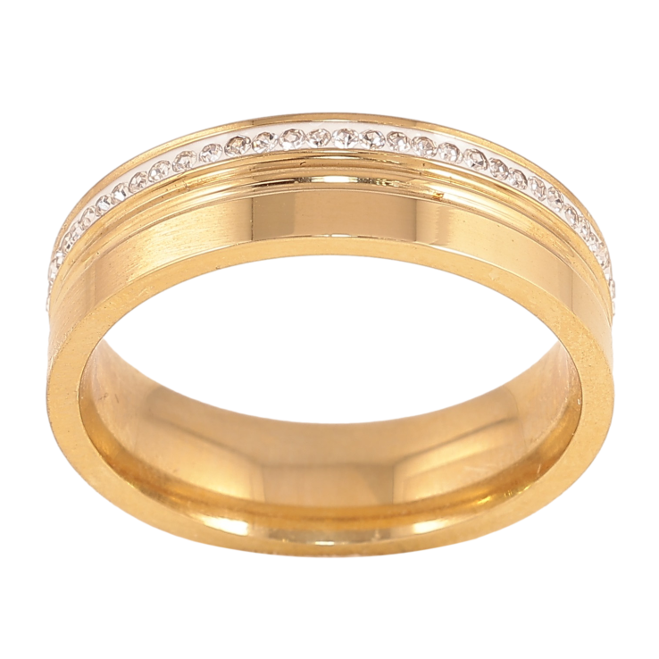 Кольцо Xuping TTM Stainless Steel цвет 14К "Узор с кристаллами"  шир. 6мм фото №2