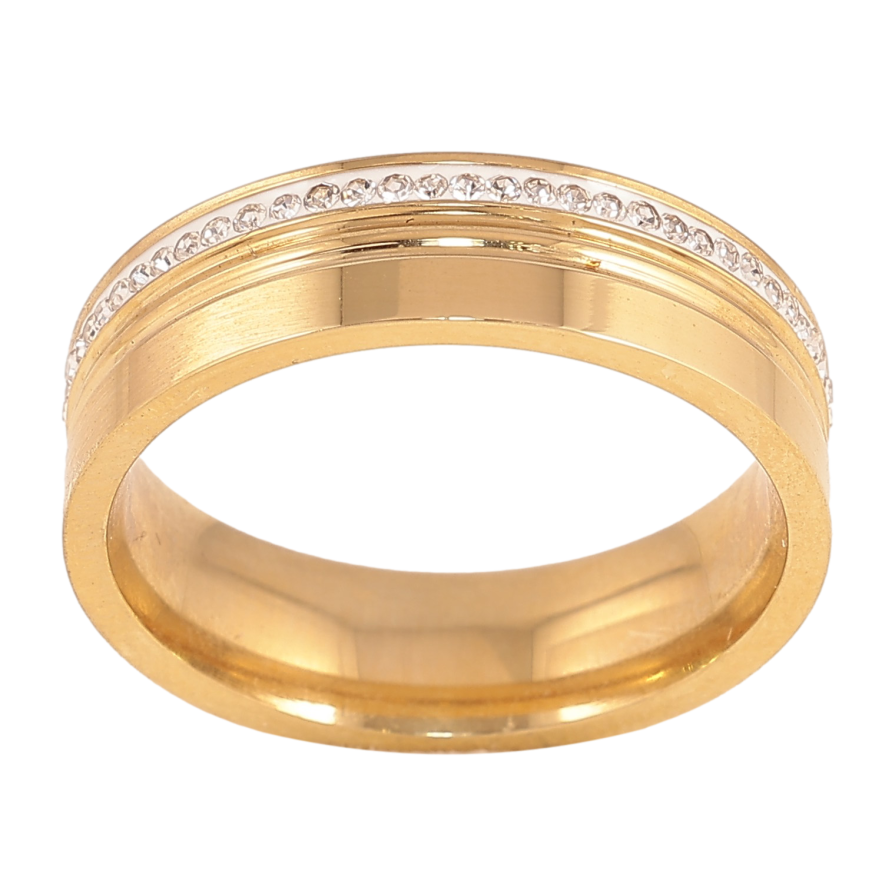 Каблучка Xuping TTM Stainless Steel колір 14К "Візерунок з кристалами" шир. 6мм фото №1 Каблучка Xuping TTM Stainless Steel колір 14К "Візерунок з кристалами" шир. 6мм фото №1