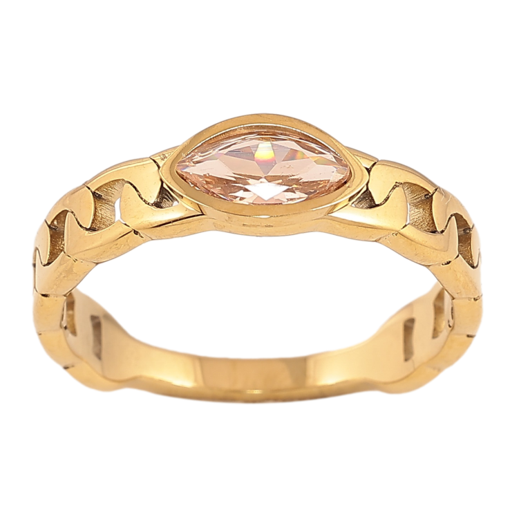 Кольцо Xuping TTM Stainless Steel цвет 14К "Узор цепочка с розовым кристаллом" фото №6