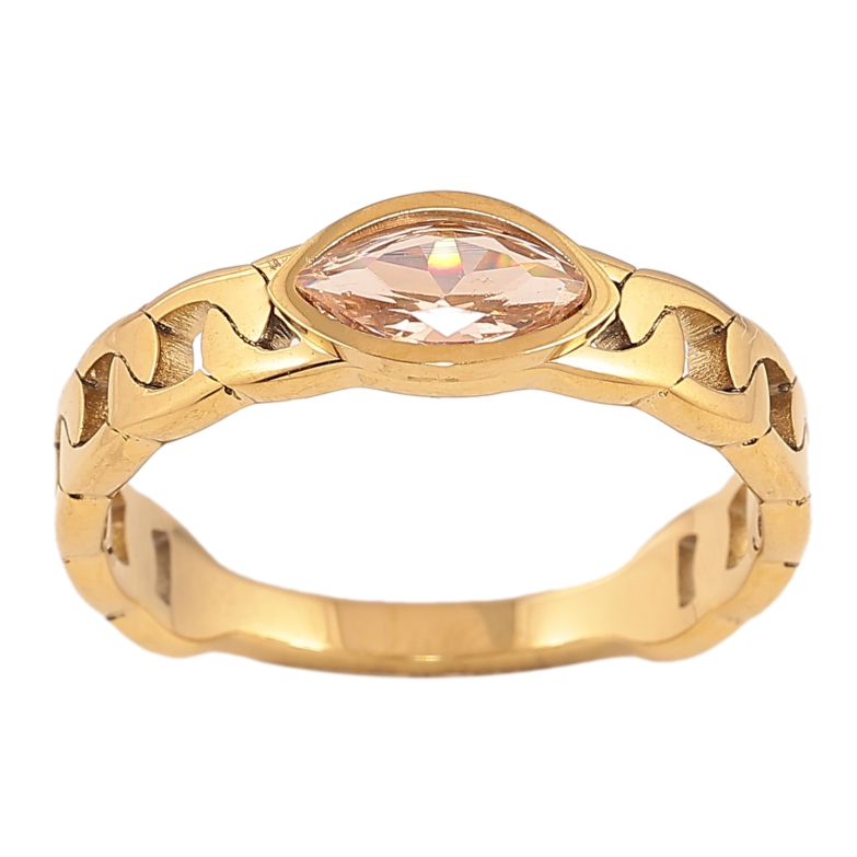 Кольцо Xuping TTM Stainless Steel цвет 14К "Узор цепочка с розовым кристаллом" фото №1 Кольцо Xuping TTM Stainless Steel цвет 14К "Узор цепочка с розовым кристаллом" фото №1