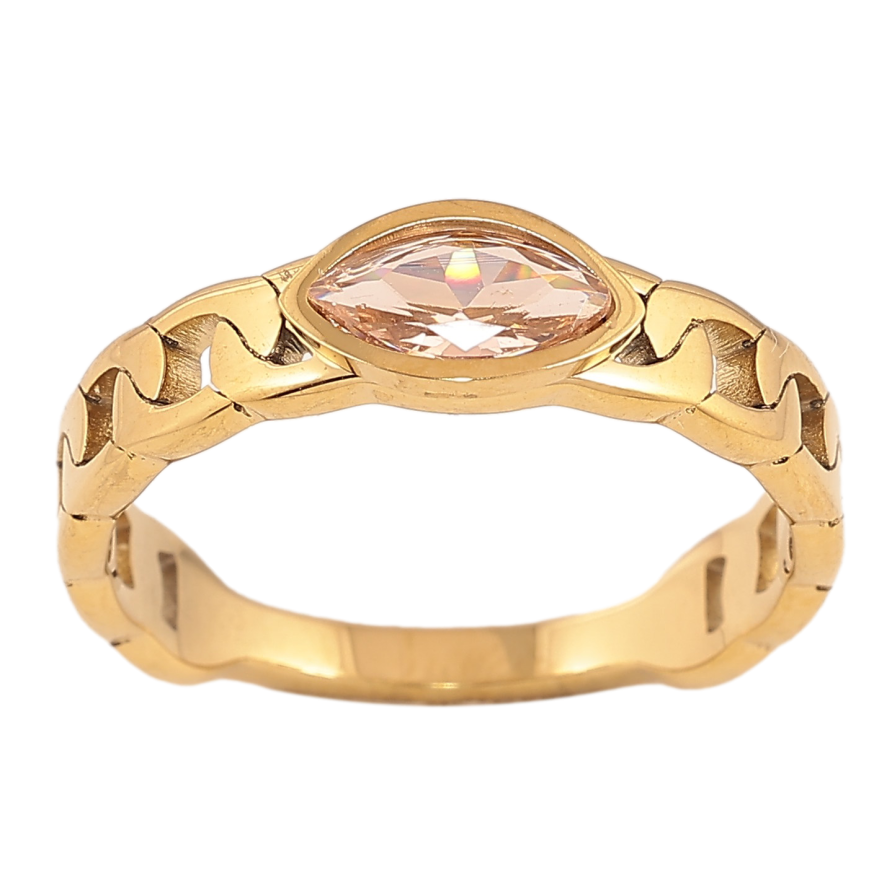 Кольцо Xuping TTM Stainless Steel цвет 14К "Узор цепочка с розовым кристаллом" фото №1