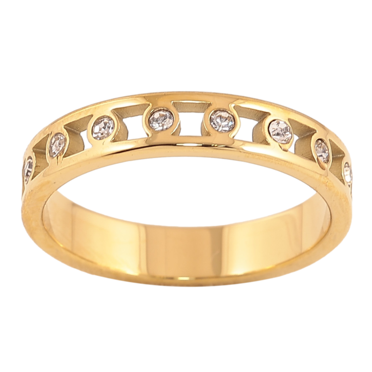 Кольцо Xuping TTM Stainless Steel цвет 14К "Узор с кристаллами" шир. 4мм фото №6