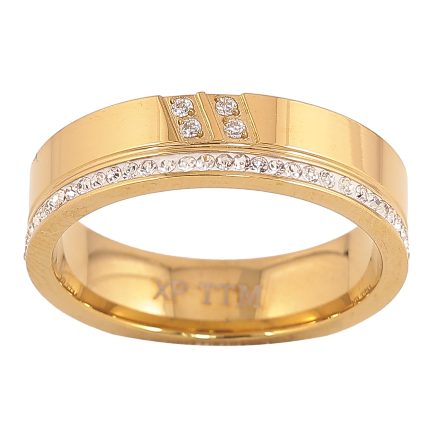 Кольцо Xuping TTM Stainless Steel цвет 14К "Узор с кристаллами" шир. 5мм фото №1