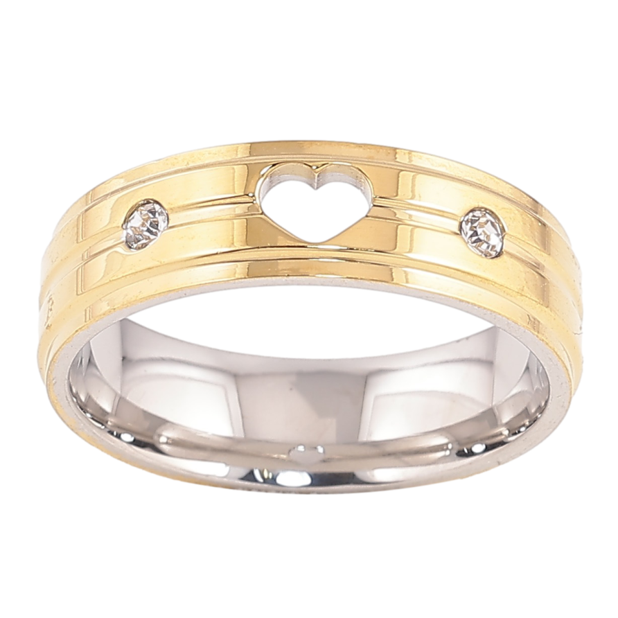 Кольцо Xuping TTM Stainless Steel цвет 14К+Родий "Узор сердечко с кристаллами" шир. 6мм фото №1 Кольцо Xuping TTM Stainless Steel цвет 14К+Родий "Узор сердечко с кристаллами" шир. 6мм фото №1