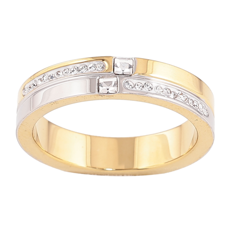 Кольцо Xuping TTM Stainless Steel цвет 14К+Родий "Узор с кристаллами" шир. 4.5мм фото №4