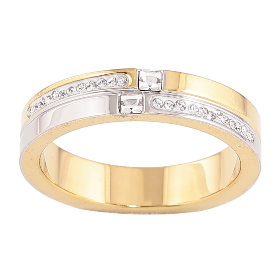 Кольцо Xuping TTM Stainless Steel цвет 14К+Родий "Узор с кристаллами" шир. 4.5мм фото №1