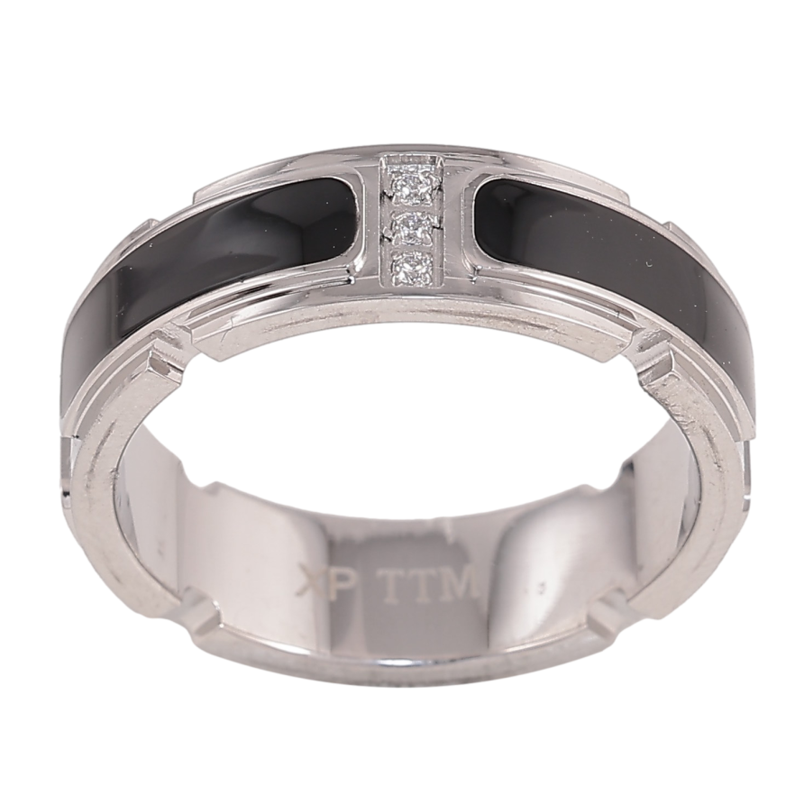 Каблучка Xuping TTM Stainless Steel колір Родій "Візерунок з чорною емаллю і кристалами" фото №1 Каблучка Xuping TTM Stainless Steel колір Родій "Візерунок з чорною емаллю і кристалами" фото №1