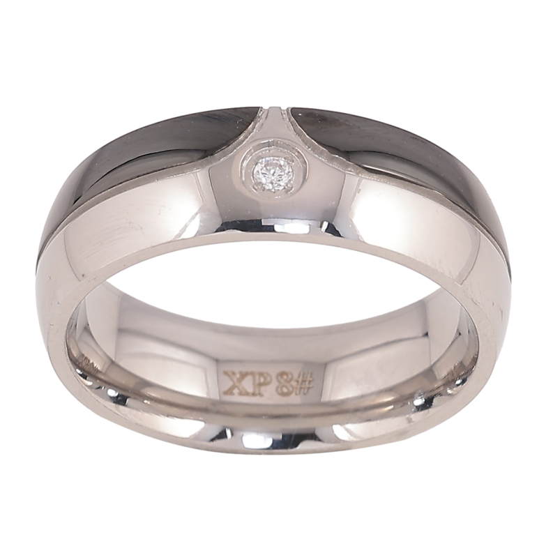 Каблучка Xuping TTM Stainless Steel колір Родій "Візерунок з чорною емаллю і кристалом" шир. 7мм фото №1 Каблучка Xuping TTM Stainless Steel колір Родій "Візерунок з чорною емаллю і кристалом" шир. 7мм фото №1