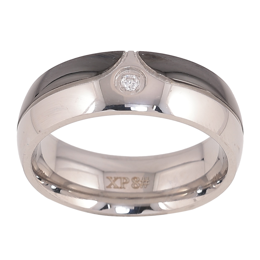 Каблучка Xuping TTM Stainless Steel колір Родій "Візерунок з чорною емаллю і кристалом" шир. 7мм фото №1 Каблучка Xuping TTM Stainless Steel колір Родій "Візерунок з чорною емаллю і кристалом" шир. 7мм фото №1