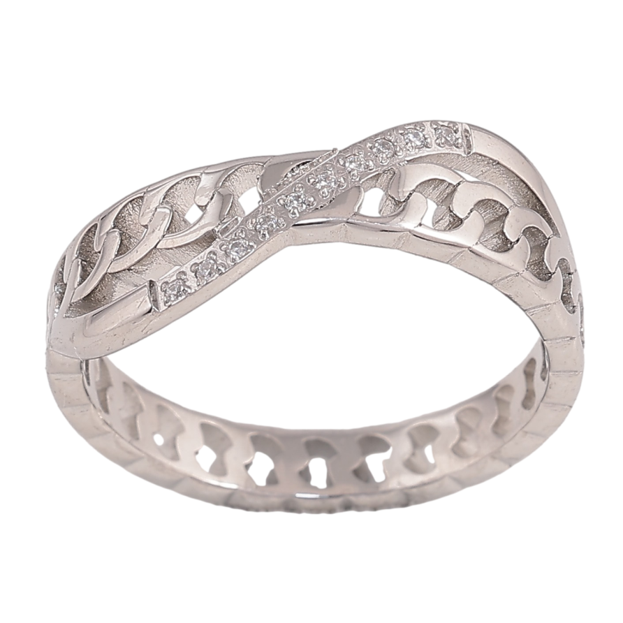 Каблучка Xuping TTM Stainless Steel колір Родій "Візерунок ланцюжок з кристалами" фото №1 Каблучка Xuping TTM Stainless Steel колір Родій "Візерунок ланцюжок з кристалами" фото №1