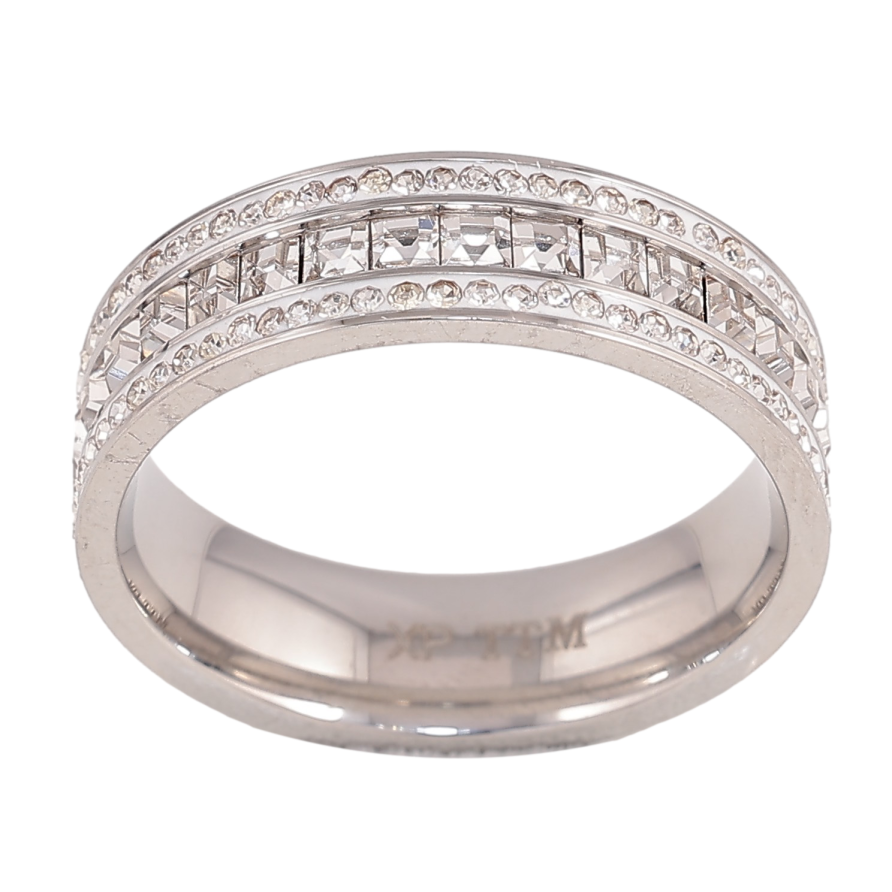 Каблучка Xuping TTM Stainless Steel колір Родій "Візерунок з кристалами" шир. 6мм фото №1 Каблучка Xuping TTM Stainless Steel колір Родій "Візерунок з кристалами" шир. 6мм фото №1