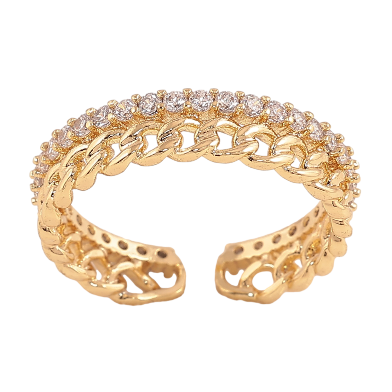 Кольцо Xuping цвет Позолота 14K "Узор цепочка с дорожкой кристаллов" фото №1 Кольцо Xuping цвет Позолота 14K "Узор цепочка с дорожкой кристаллов" фото №1