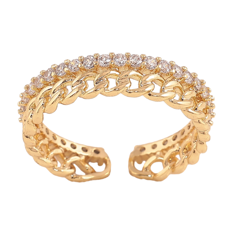 Кольцо Xuping цвет Позолота 14K "Узор цепочка с дорожкой кристаллов" фото №1 Кольцо Xuping цвет Позолота 14K "Узор цепочка с дорожкой кристаллов" фото №1