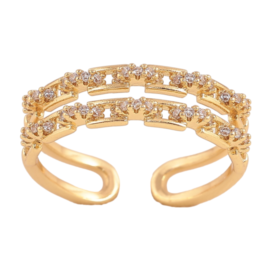 Каблучка Xuping колір Позолота 14K "Подвійна шинка з кристалами" фото №1 Каблучка Xuping колір Позолота 14K "Подвійна шинка з кристалами" фото №1