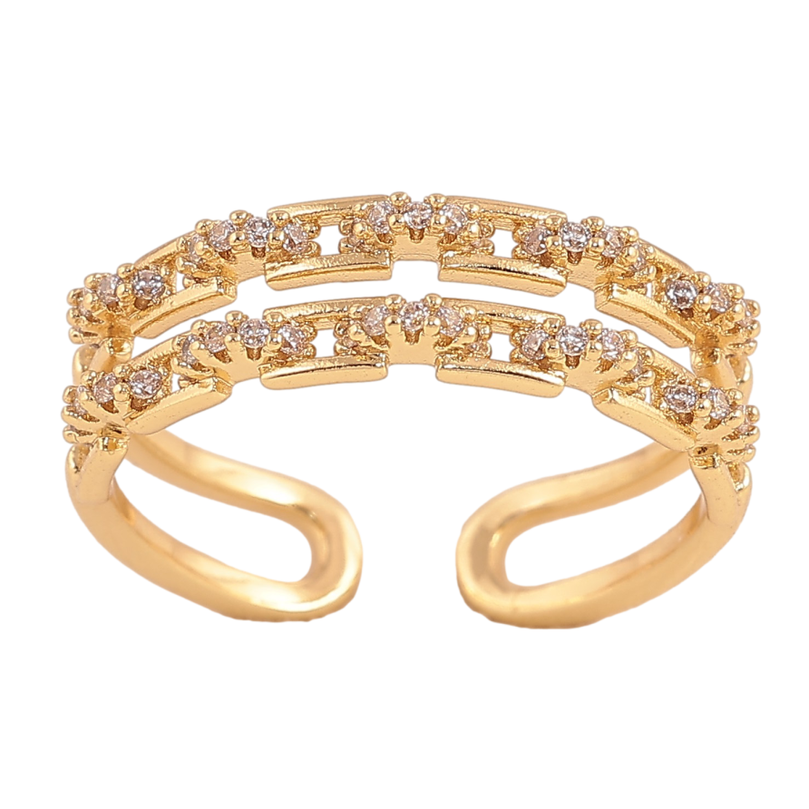 Каблучка Xuping колір Позолота 14K "Подвійна шинка з кристалами" фото №1 Каблучка Xuping колір Позолота 14K "Подвійна шинка з кристалами" фото №1