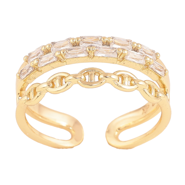 Каблучка Xuping колір Позолота 14K "Доріжка кристалів з візерунком ланцюжок" фото №19 Каблучка Xuping колір Позолота 14K "Доріжка кристалів з візерунком ланцюжок" фото №19