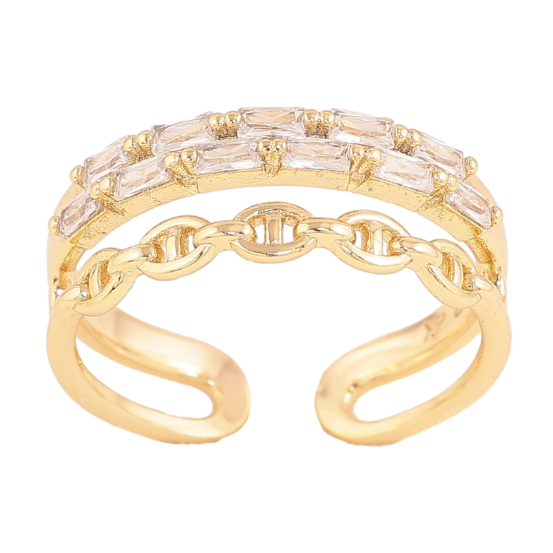 Каблучка Xuping колір Позолота 14K "Доріжка кристалів з візерунком ланцюжок" фото №1 Каблучка Xuping колір Позолота 14K "Доріжка кристалів з візерунком ланцюжок" фото №1