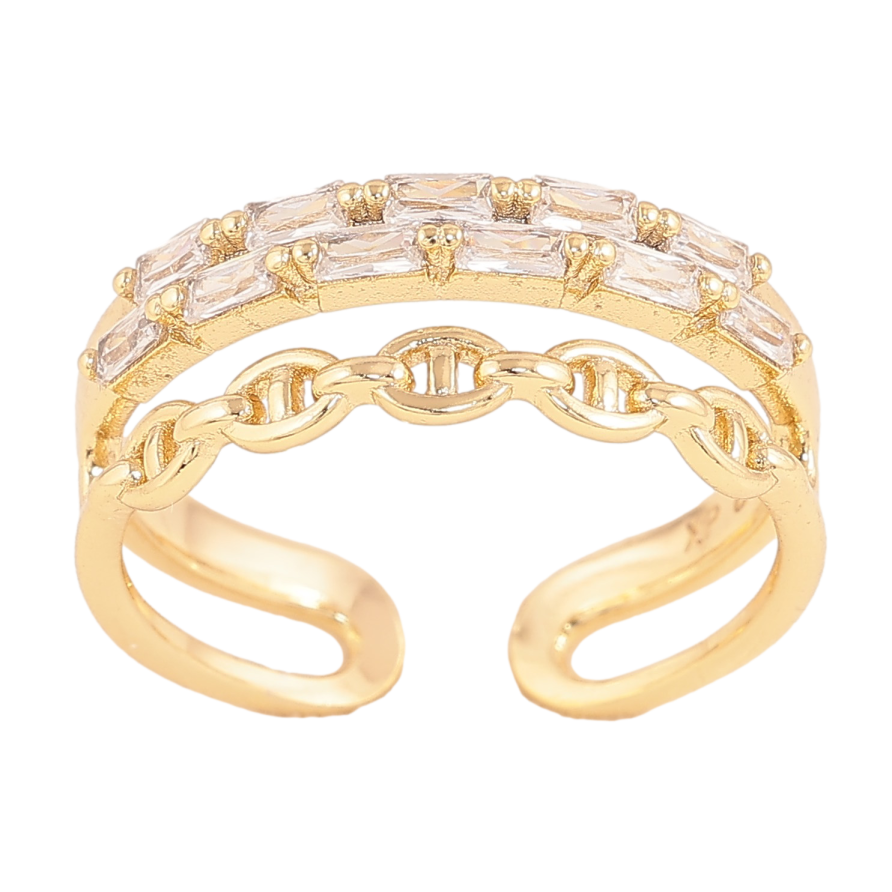 Каблучка Xuping колір Позолота 14K "Доріжка кристалів з візерунком ланцюжок" фото №1 Каблучка Xuping колір Позолота 14K "Доріжка кристалів з візерунком ланцюжок" фото №1