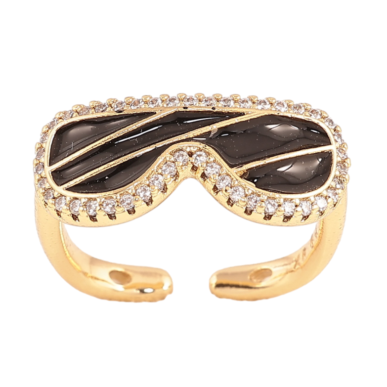 Кольцо Xuping цвет Позолота 14K "Очки с черной эмалью и кристаллами" фото №1 Кольцо Xuping цвет Позолота 14K "Очки с черной эмалью и кристаллами" фото №1
