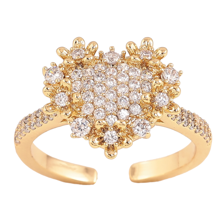 Каблучка Xuping колір Позолота 14K "Сердечко з квіточками та кристалами" фото №11 Каблучка Xuping колір Позолота 14K "Сердечко з квіточками та кристалами" фото №11