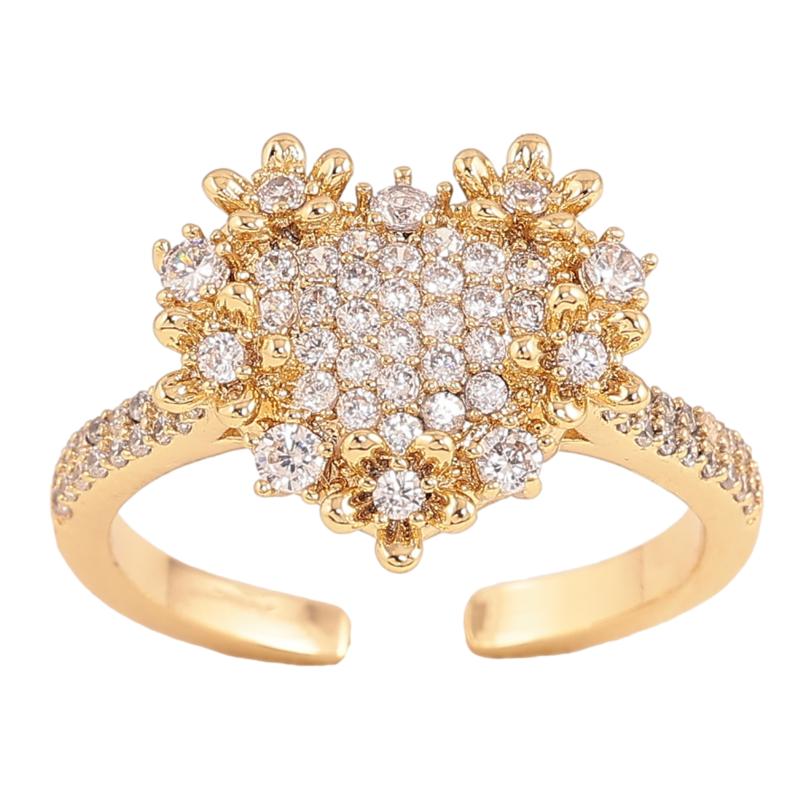 Каблучка Xuping колір Позолота 14K "Сердечко з квіточками та кристалами" фото №1