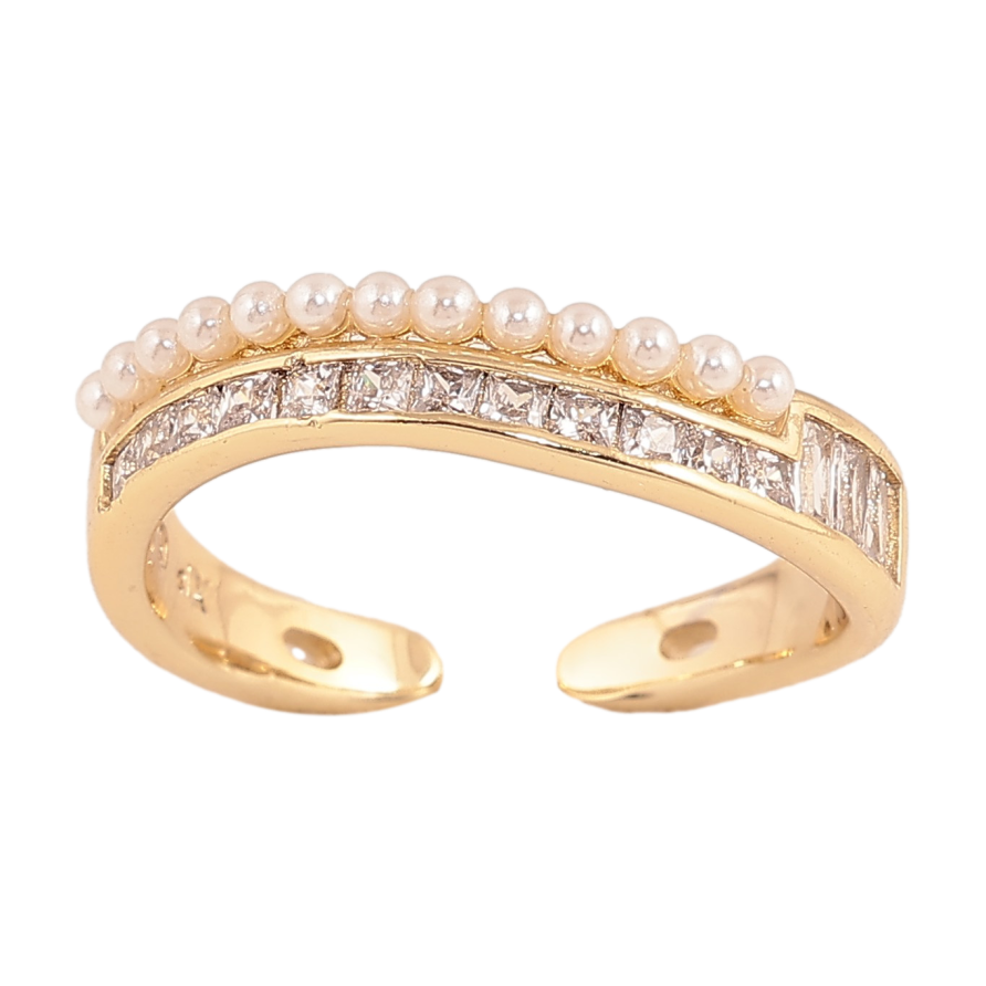 Каблучка Xuping колір Позолота 14K "Доріжки кристалів та перлин" фото №1 Каблучка Xuping колір Позолота 14K "Доріжки кристалів та перлин" фото №1