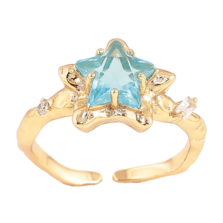 Каблучка Xuping колір Позолота 14K "Зірка з блакитним кристалом" фото №2