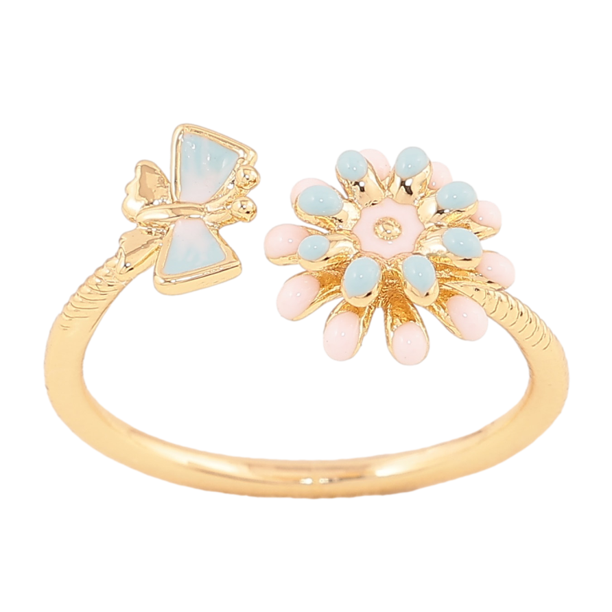 Каблучка Xuping колір Позолота 14K "Квіточка з метеликом" фото №1 Каблучка Xuping колір Позолота 14K "Квіточка з метеликом" фото №1