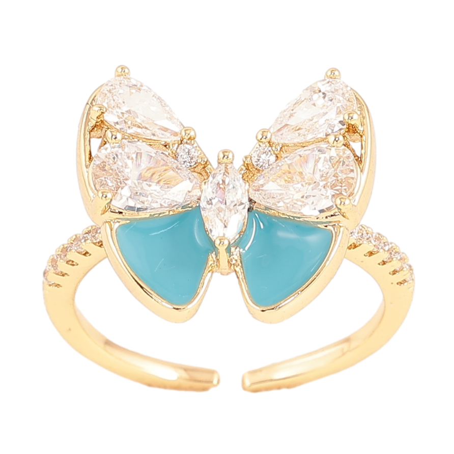 Кольцо Xuping цвет Позолота 14K "Кристальная бабочка с голубой эмалью" фото №1 Кольцо Xuping цвет Позолота 14K "Кристальная бабочка с голубой эмалью" фото №1
