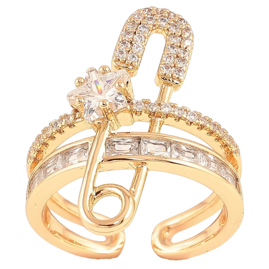 Каблучка Xuping колір Позолота 18K «Доріжки цирконію з шпилькою і кришталевою зіркою» фото №1