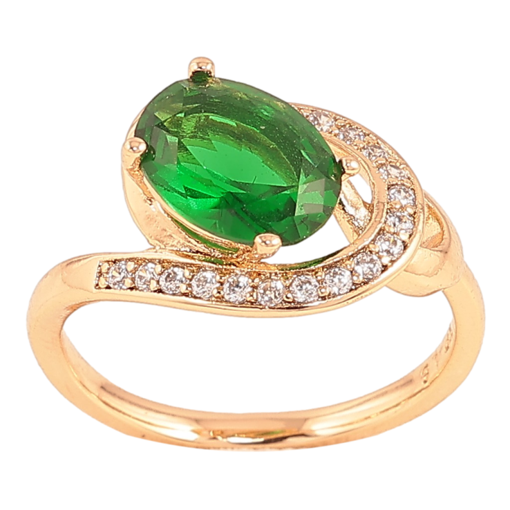 Каблучка Xuping колір Позолота 18K "Візерунок з зеленим кристалом" фото №6