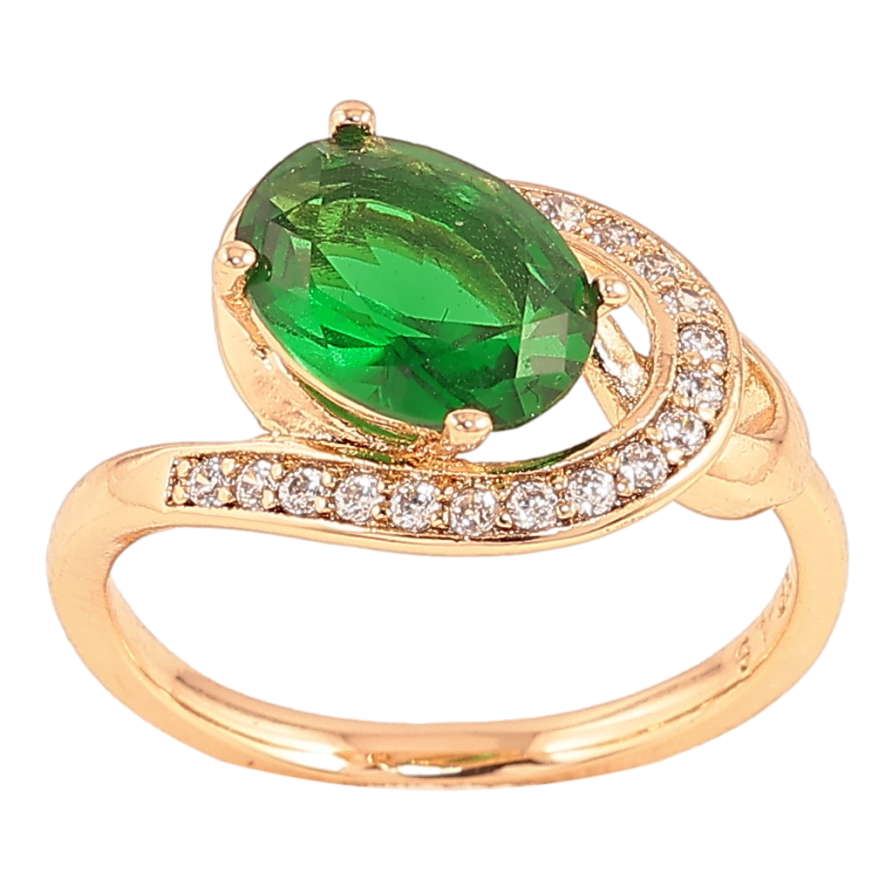 Каблучка Xuping колір Позолота 18K "Візерунок з зеленим кристалом" фото №1