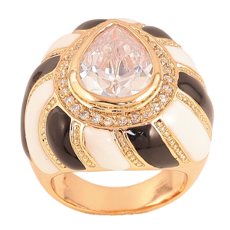 Каблучка Xuping колір Позолота 18K "Великий чорно-білий купол з кристалом" фото №1