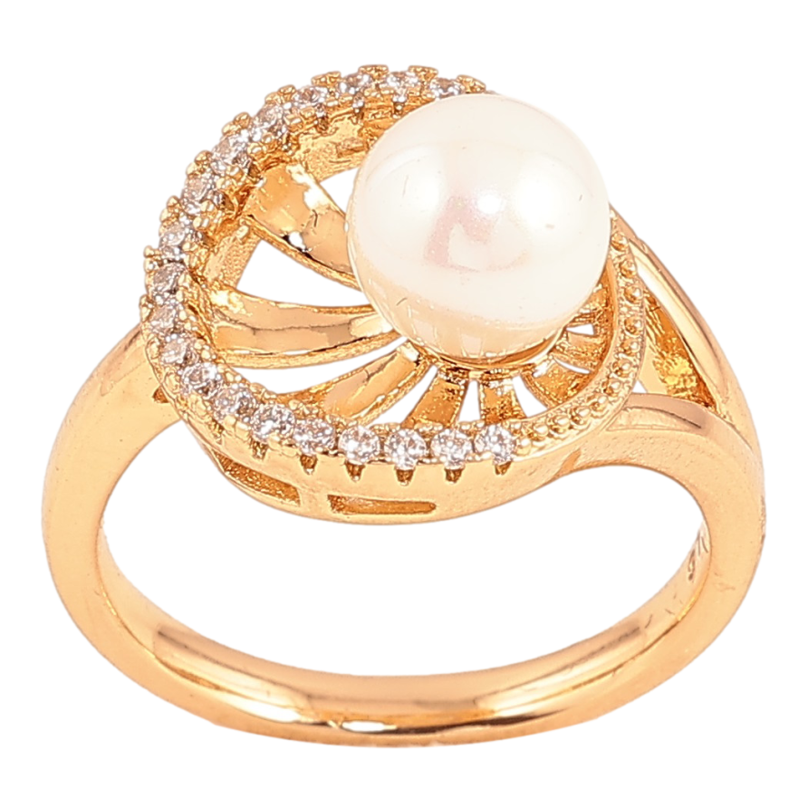 Каблучка Xuping колір Позолота 18K "Візерунок з кристалами і перлиною" фото №1