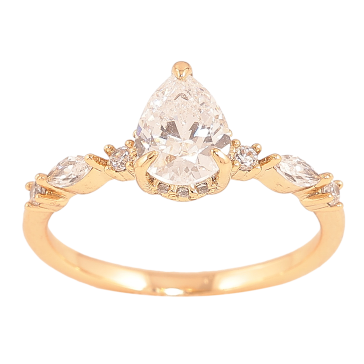 Каблучка Xuping колір Позолота 18K "Кристальна крапелька" фото №3