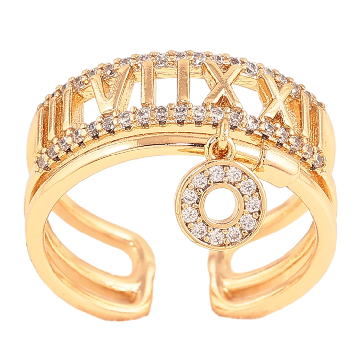 Каблучка Xuping колір Позолота 18K "Візерунок римські цифри з підвіскою" фото №2 Каблучка Xuping колір Позолота 18K "Візерунок римські цифри з підвіскою" фото №2