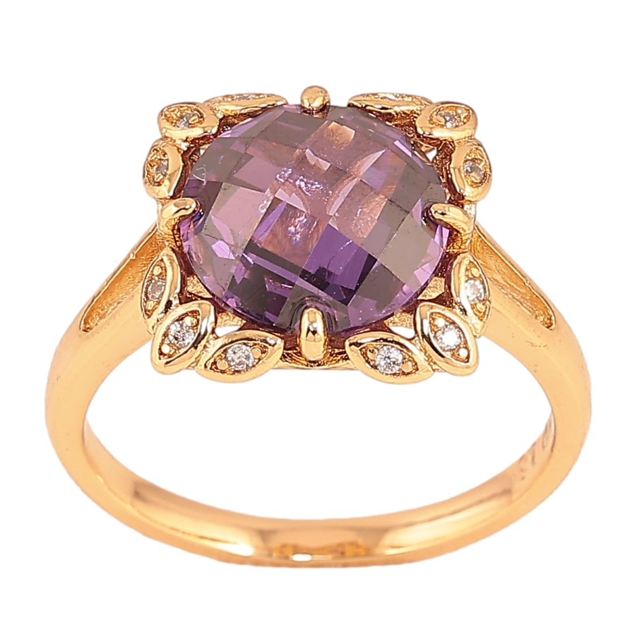 Каблучка Xuping колір Позолота 18K "Візерунок з бузковим кристалом" фото №1