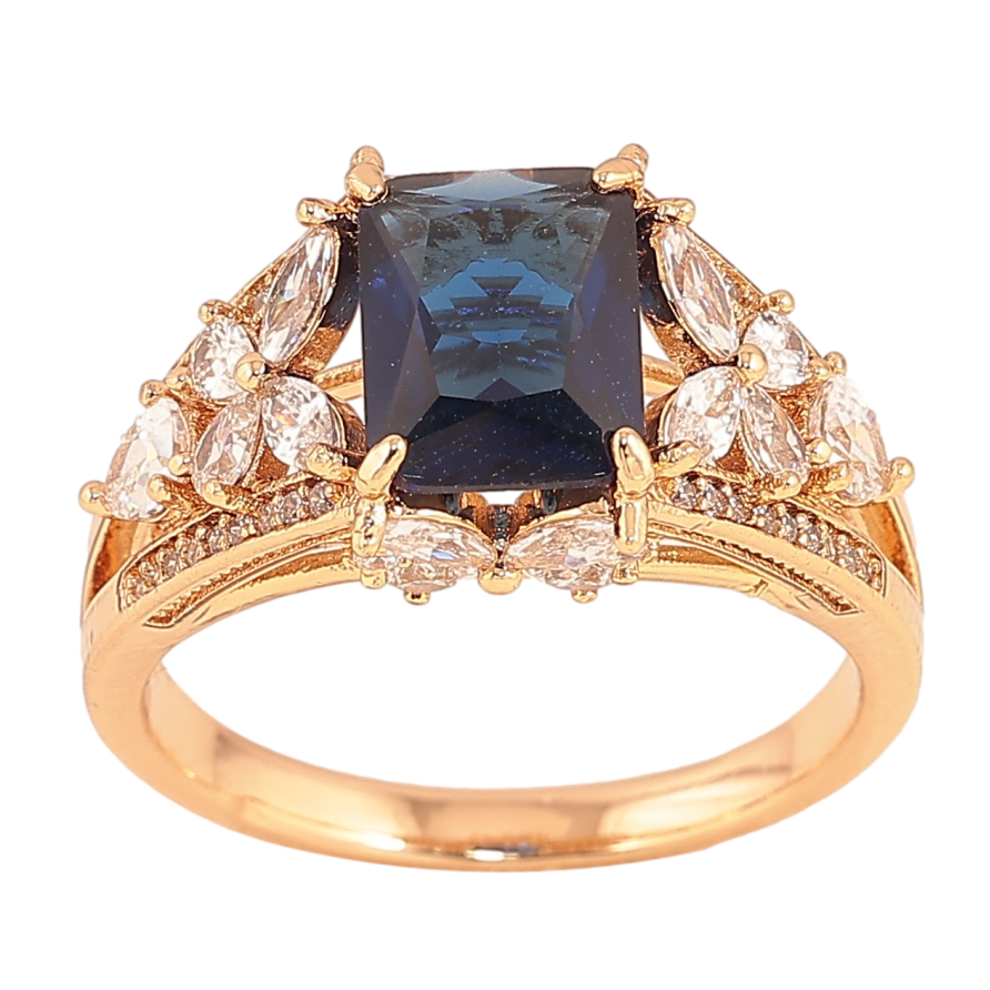 Каблучка Xuping колір Позолота 18K "Візерунок з синім кристалом" фото №1 Каблучка Xuping колір Позолота 18K "Візерунок з синім кристалом" фото №1