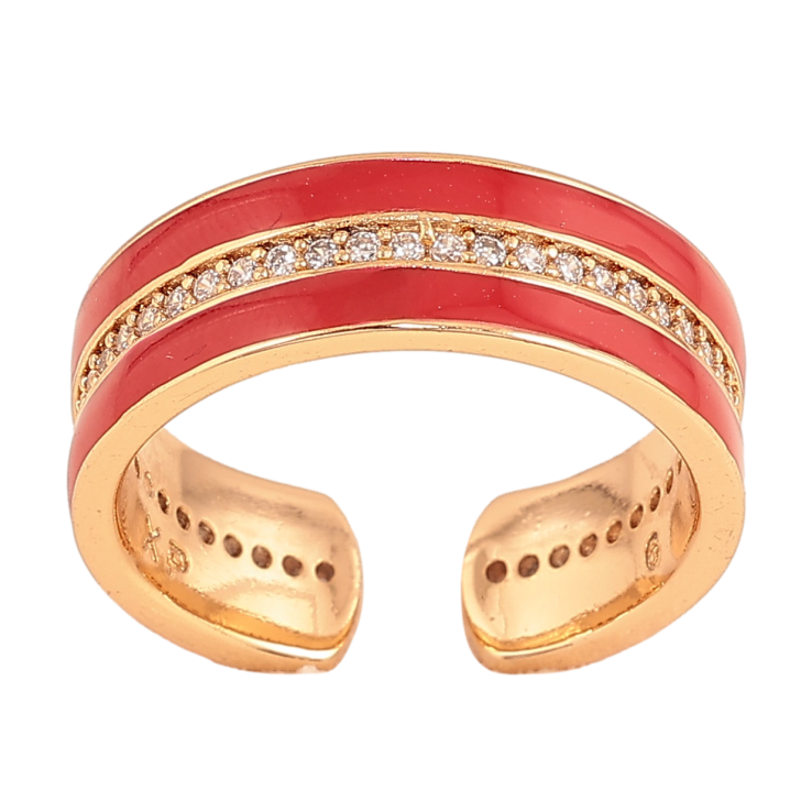 Кольцо Xuping цвет Позолота 18K "Узор с кристаллами и красной эмалью" шир. 6мм фото №25 Кольцо Xuping цвет Позолота 18K "Узор с кристаллами и красной эмалью" шир. 6мм фото №25