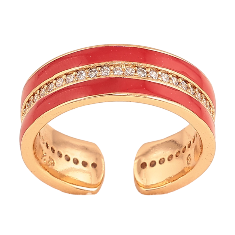 Кольцо Xuping цвет Позолота 18K "Узор с кристаллами и красной эмалью" шир. 6мм фото №5